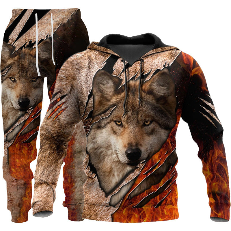 Load image into Gallery viewer, 3D Wolf Print Tracksuit Men Sportswear Hooded Sweatsuit Two Piece Outdoors Running Fitness Mens Clothing Jogging Set
