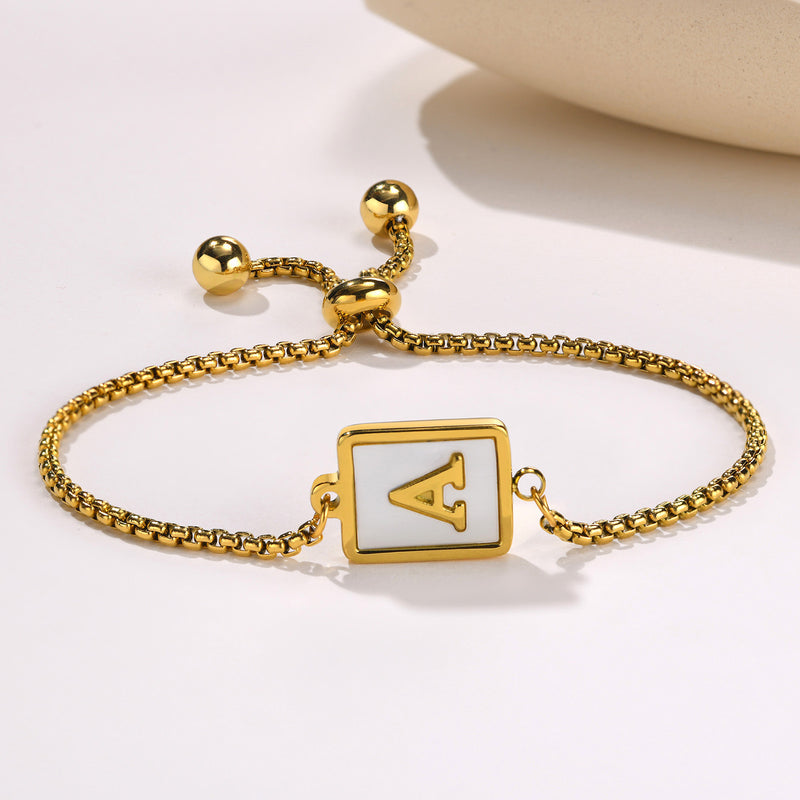 Load image into Gallery viewer, Stainless Steel English Letter Square Gold Bracelet Adjustable
