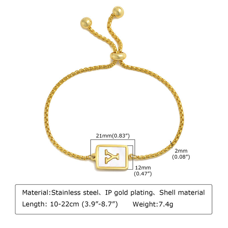 Load image into Gallery viewer, Stainless Steel English Letter Square Gold Bracelet Adjustable
