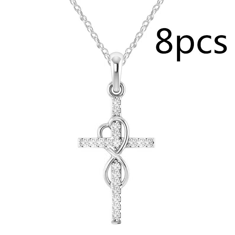 Load image into Gallery viewer, Alloy Pendant With Diamond And Eight-character Cross Necklace
