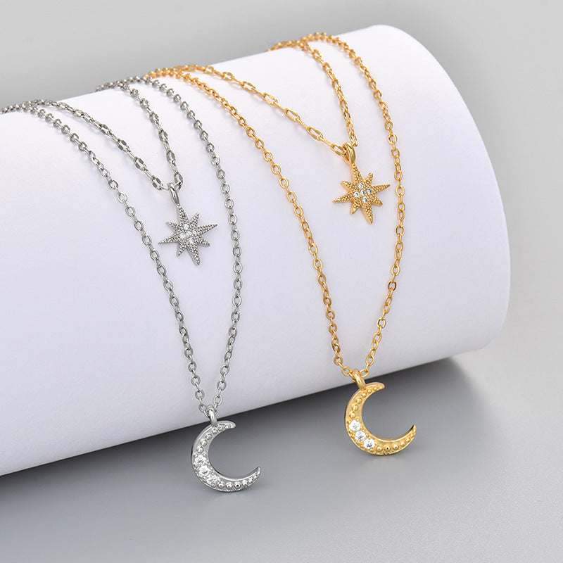 Load image into Gallery viewer, Moon Double-layer Necklace Niche Female Clavicle Chain Design Sense
