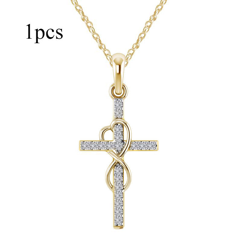 Load image into Gallery viewer, Alloy Pendant With Diamond And Eight-character Cross Necklace
