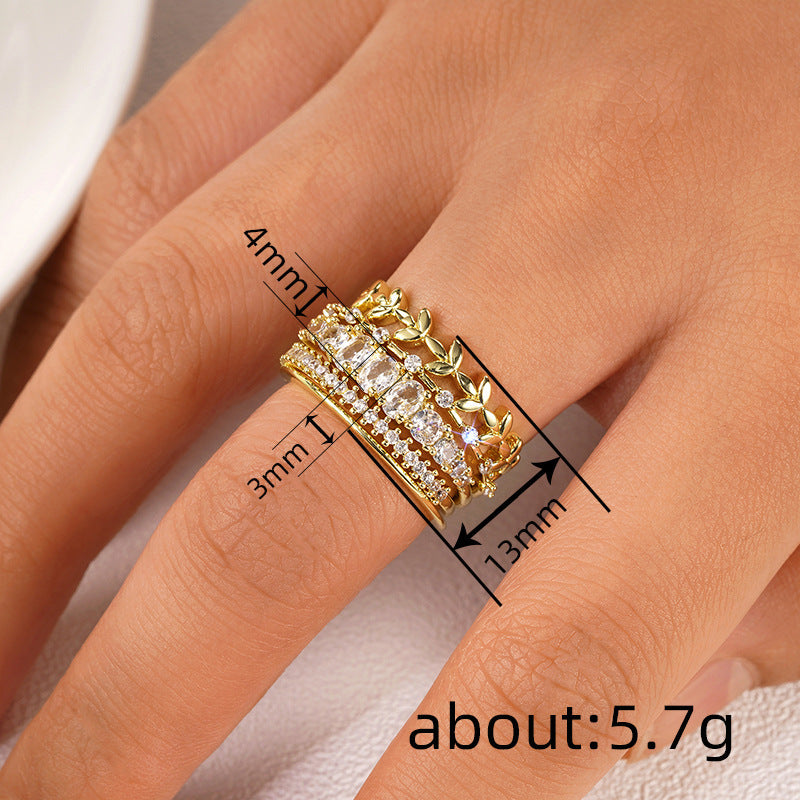 Load image into Gallery viewer, Geometric Zircon Ring Female Wheat Design
