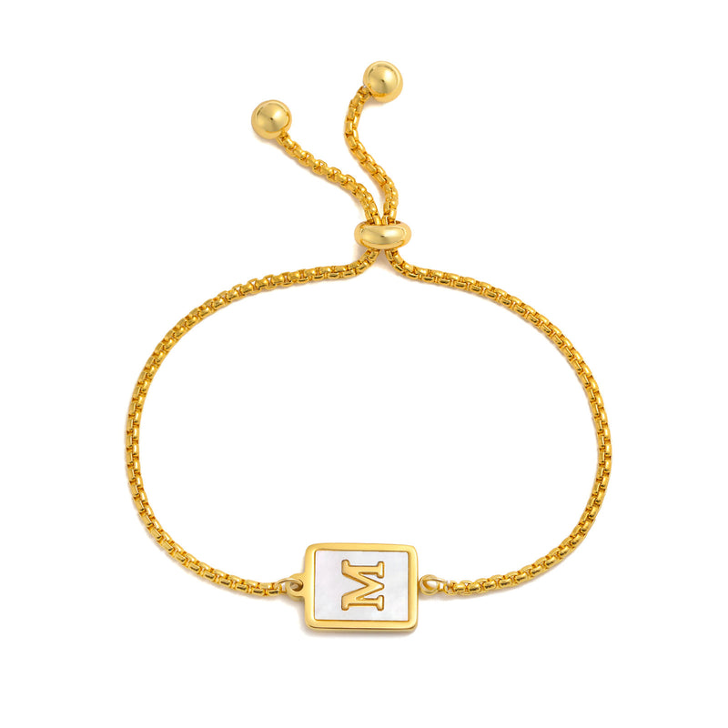 Load image into Gallery viewer, Stainless Steel English Letter Square Gold Bracelet Adjustable
