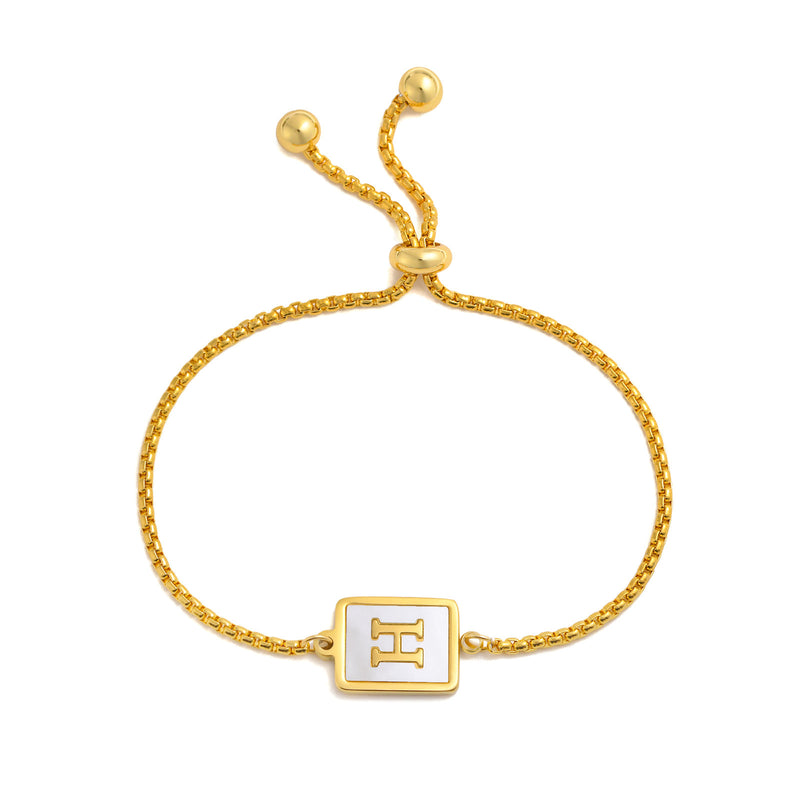 Load image into Gallery viewer, Stainless Steel English Letter Square Gold Bracelet Adjustable
