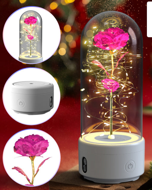 Load image into Gallery viewer, Creative 2 In 1 Rose Flowers LED Light And Bluetooth-compatible Speaker Valentine&#39;s Day Gift Rose Luminous Night Light Ornament In Glass Cover
