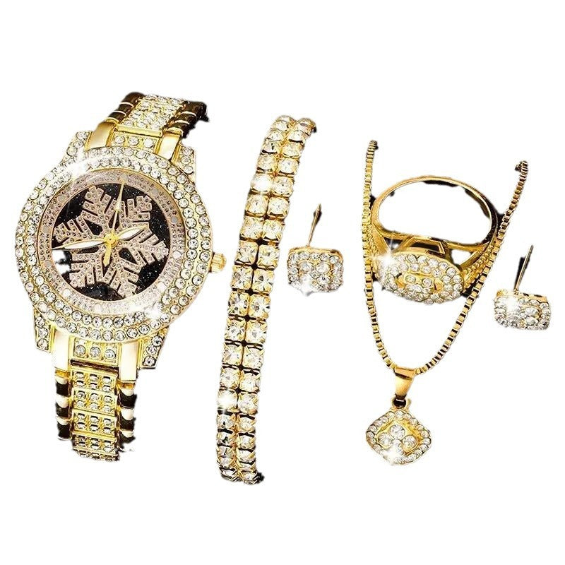 Load image into Gallery viewer, Snowflake Pattern Watch Luxury Full Rhinestone Jewelry Five-piece Set
