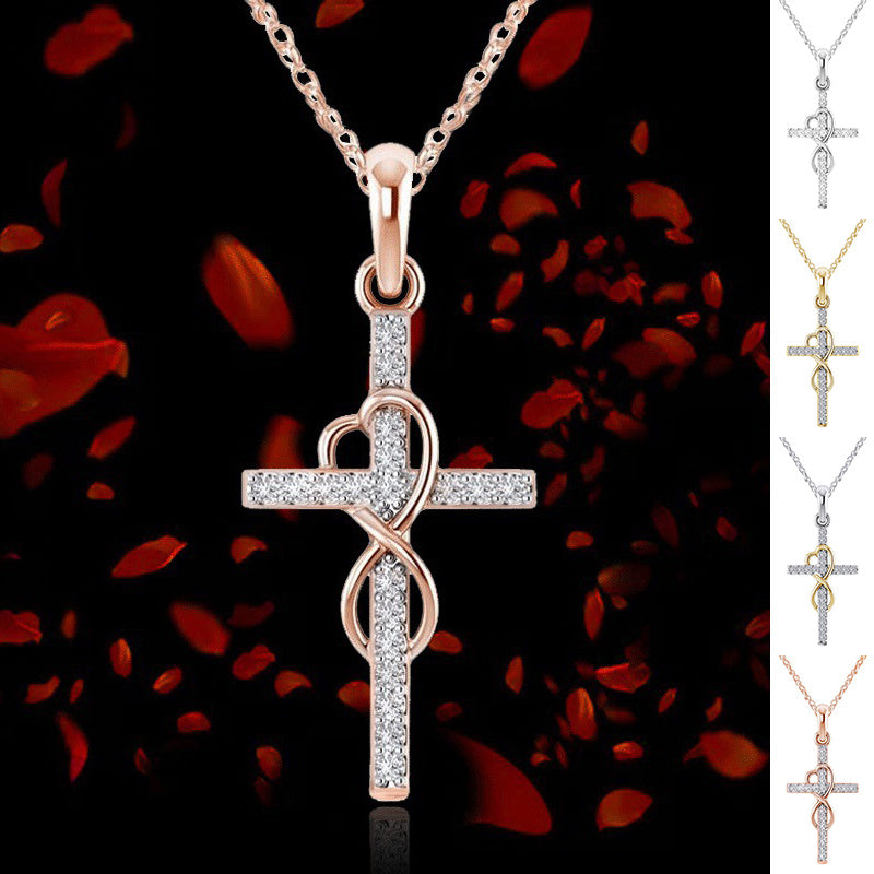 Load image into Gallery viewer, Alloy Pendant With Diamond And Eight-character Cross Necklace
