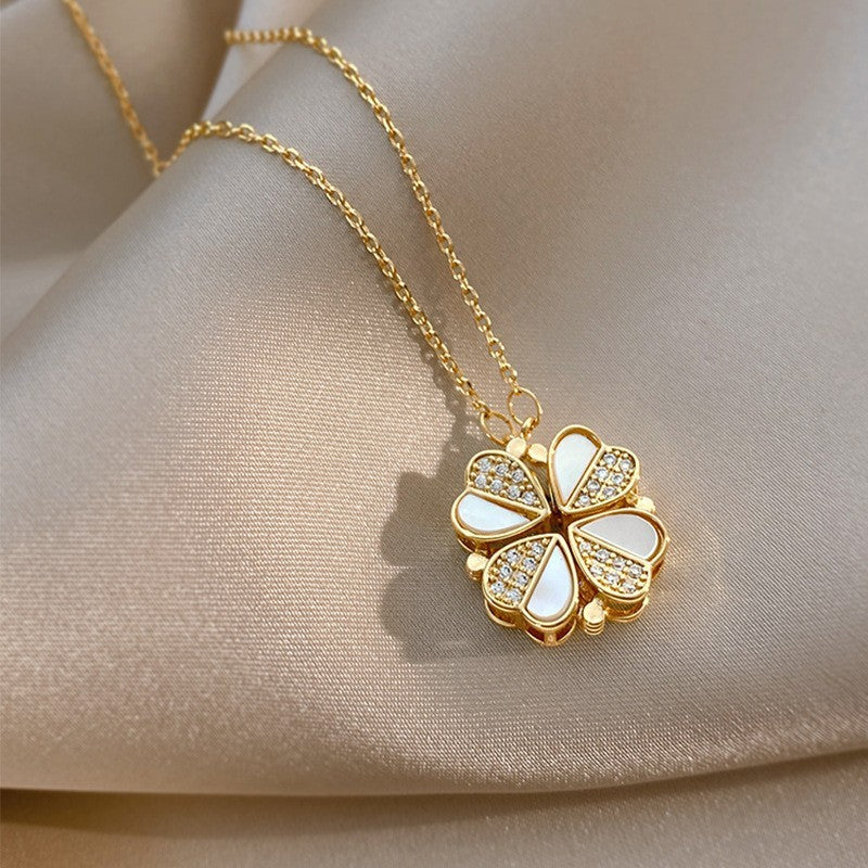 Load image into Gallery viewer, Luxury Four Leaf Clover Pendant Necklace Stainless Steel Crystal Heart Jewelry For Women Gift
