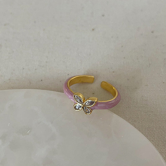 Butterfly Flower Purple Dripping Ring Female Niche