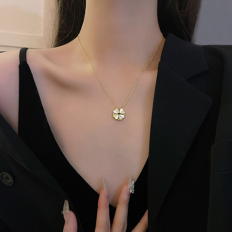 Load image into Gallery viewer, Luxury Four Leaf Clover Pendant Necklace Stainless Steel Crystal Heart Jewelry For Women Gift
