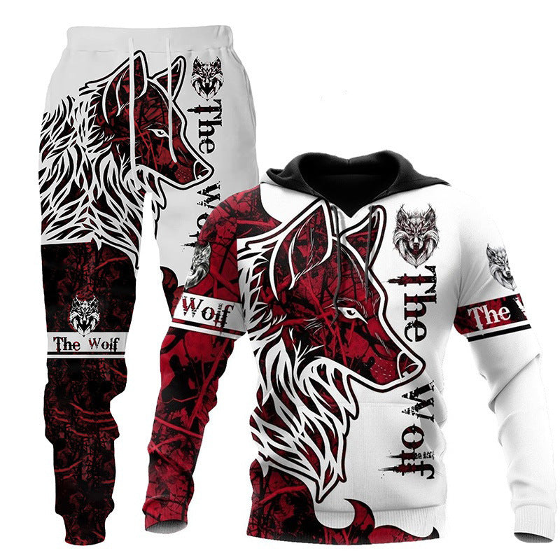 Load image into Gallery viewer, 3D Wolf Print Tracksuit Men Sportswear Hooded Sweatsuit Two Piece Outdoors Running Fitness Mens Clothing Jogging Set
