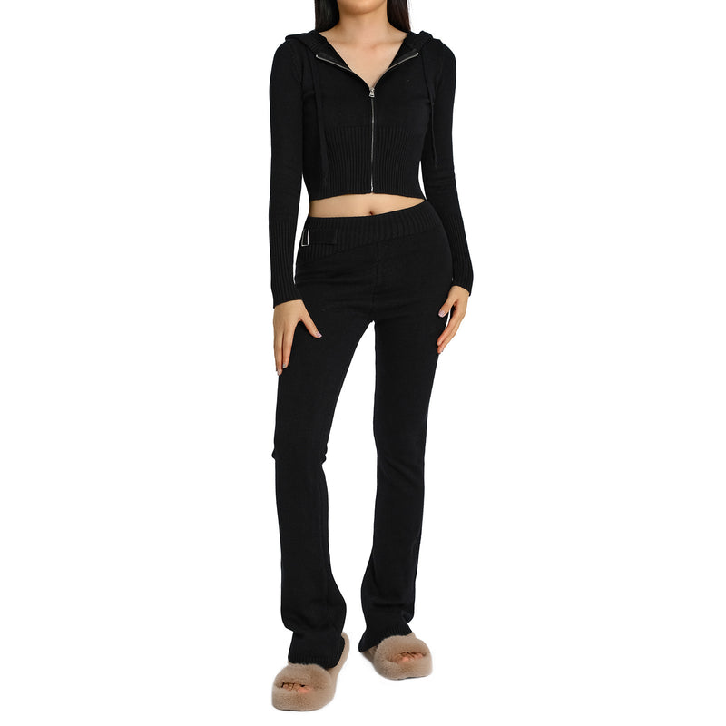 Load image into Gallery viewer, 2pcs Knitted Hooded Suits Women&#39;s Long-sleeved Cardigan And High Waisted Trousers Clothing
