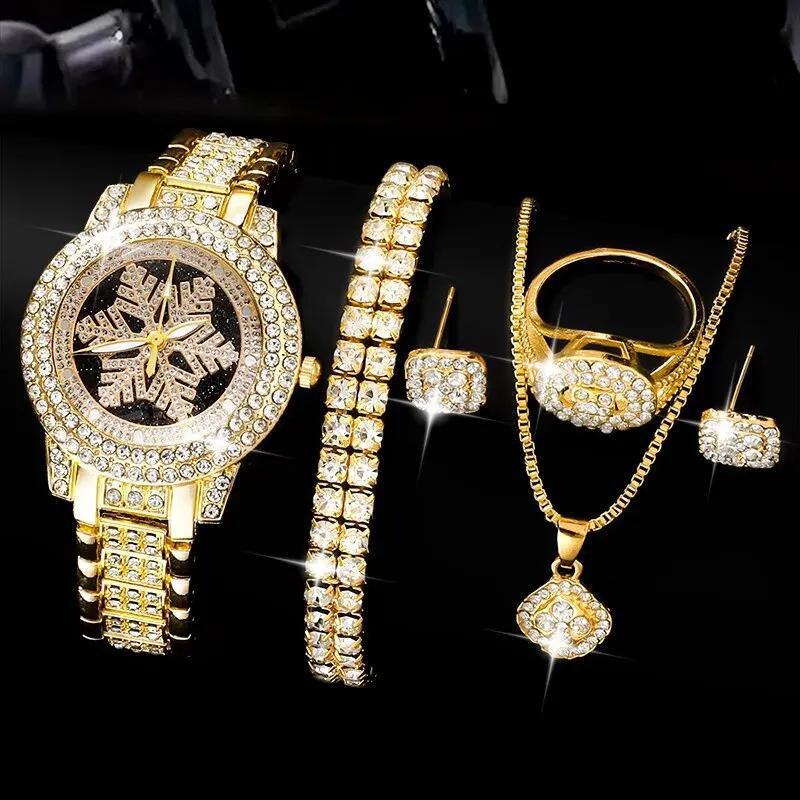 Load image into Gallery viewer, Snowflake Pattern Watch Luxury Full Rhinestone Jewelry Five-piece Set
