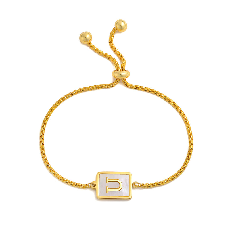 Load image into Gallery viewer, Stainless Steel English Letter Square Gold Bracelet Adjustable
