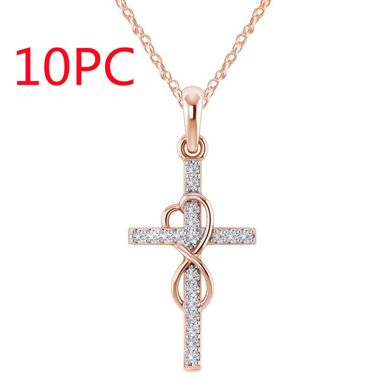 Load image into Gallery viewer, Alloy Pendant With Diamond And Eight-character Cross Necklace
