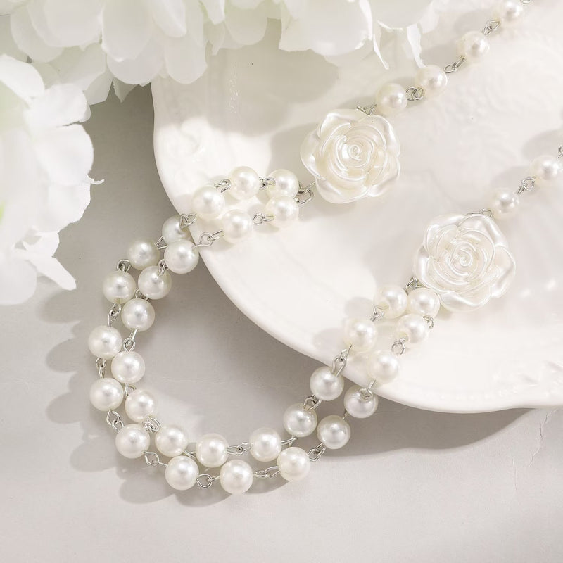 Load image into Gallery viewer, Fairy Style Elegant French Pearl Camellia Double-layer Necklace
