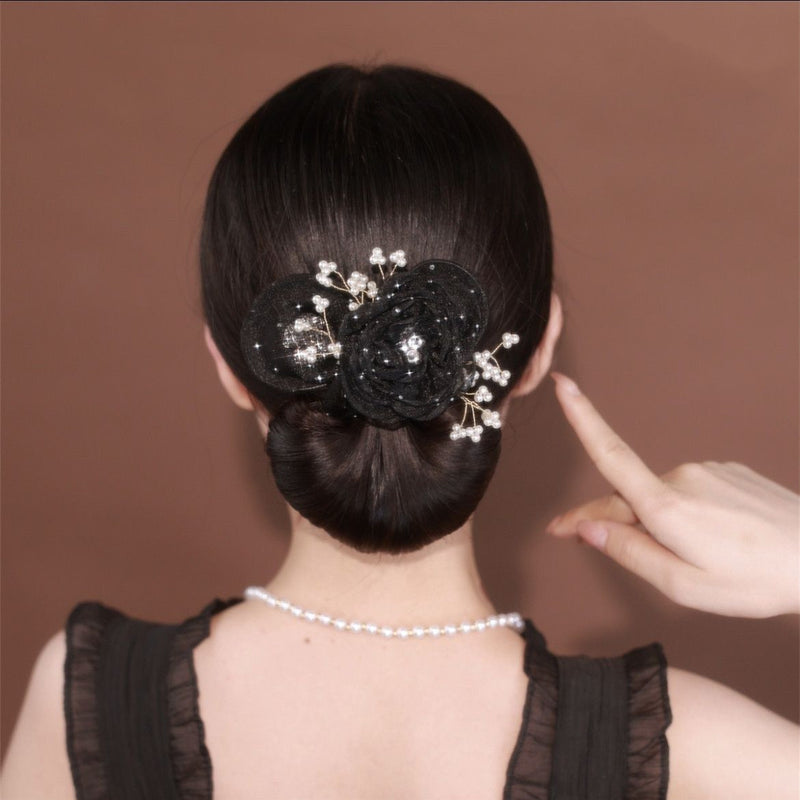 Load image into Gallery viewer, Starry Sky Flower Style Updo Topknot Hair Clip Black Exquisite Headdress
