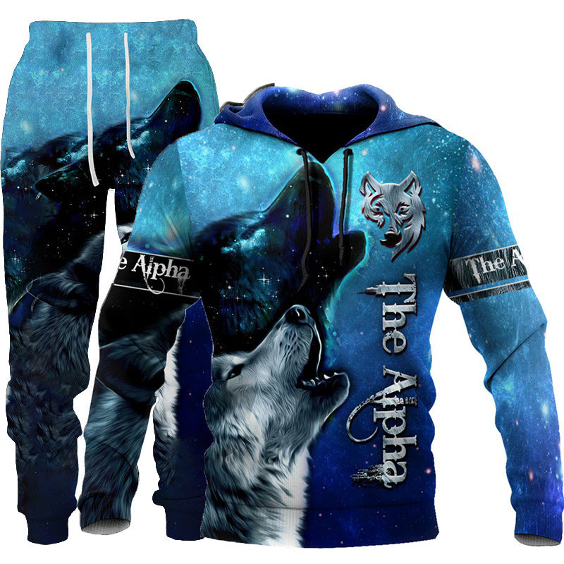 Load image into Gallery viewer, 3D Wolf Print Tracksuit Men Sportswear Hooded Sweatsuit Two Piece Outdoors Running Fitness Mens Clothing Jogging Set
