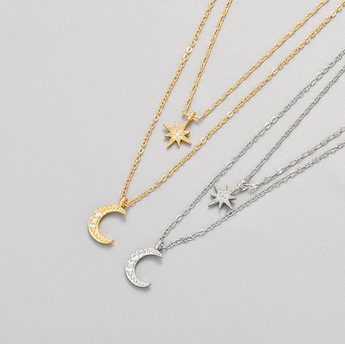 Moon Double-layer Necklace Niche Female Clavicle Chain Design Sense