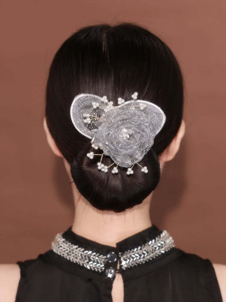 Load image into Gallery viewer, Starry Sky Flower Style Updo Topknot Hair Clip Black Exquisite Headdress
