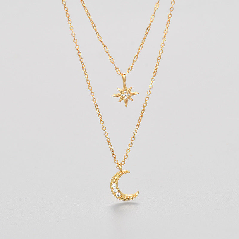 Load image into Gallery viewer, Moon Double-layer Necklace Niche Female Clavicle Chain Design Sense
