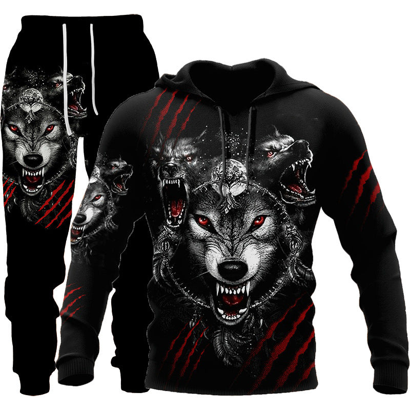 Load image into Gallery viewer, 3D Wolf Print Tracksuit Men Sportswear Hooded Sweatsuit Two Piece Outdoors Running Fitness Mens Clothing Jogging Set
