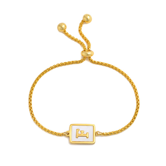 Stainless Steel English Letter Square Gold Bracelet Adjustable