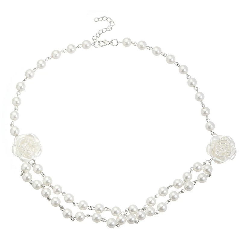 Load image into Gallery viewer, Fairy Style Elegant French Pearl Camellia Double-layer Necklace
