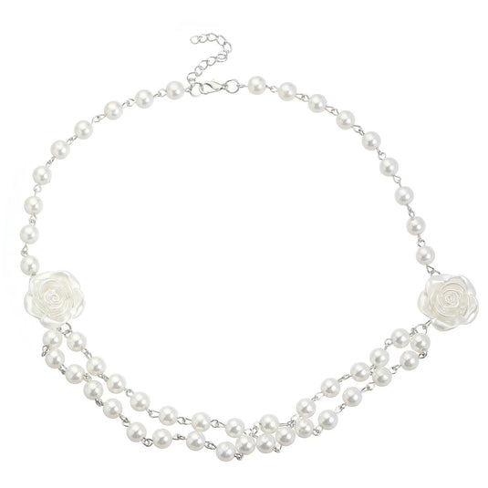 Fairy Style Elegant French Pearl Camellia Double-layer Necklace