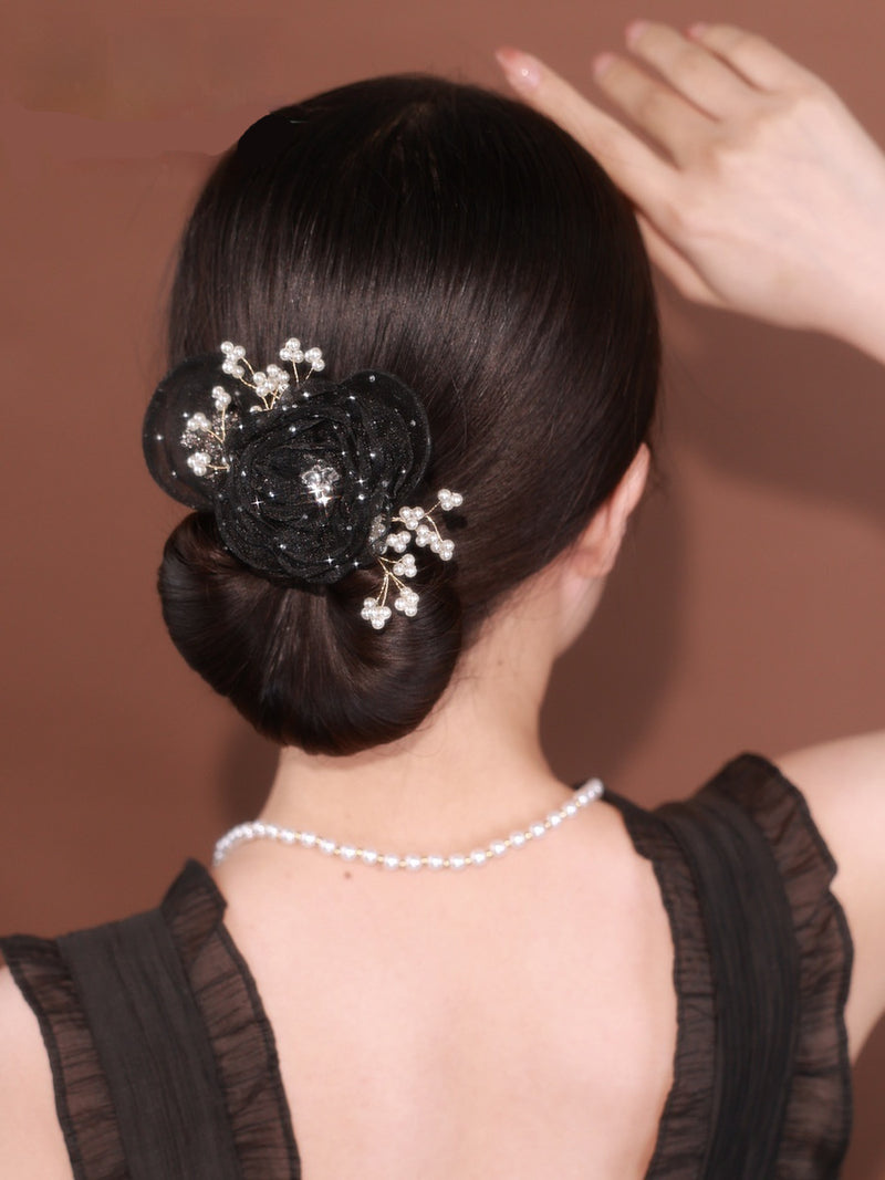 Load image into Gallery viewer, Starry Sky Flower Style Updo Topknot Hair Clip Black Exquisite Headdress
