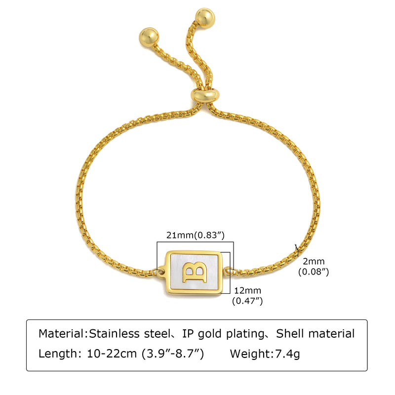 Load image into Gallery viewer, Stainless Steel English Letter Square Gold Bracelet Adjustable
