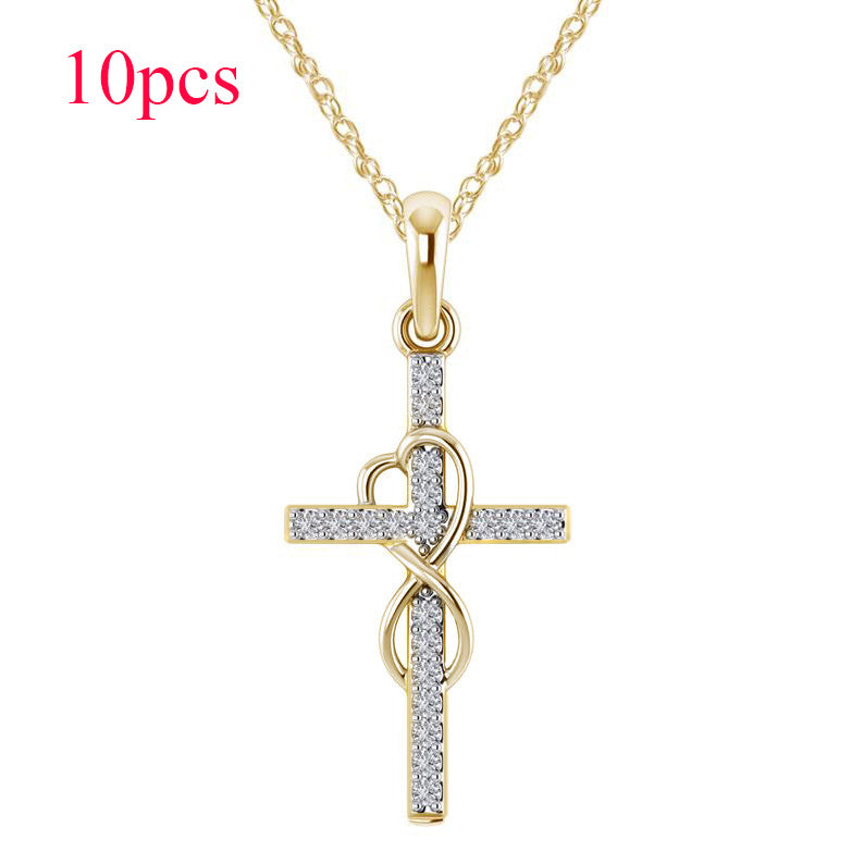 Load image into Gallery viewer, Alloy Pendant With Diamond And Eight-character Cross Necklace
