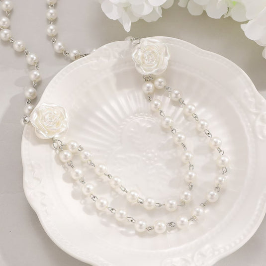 Fairy Style Elegant French Pearl Camellia Double-layer Necklace