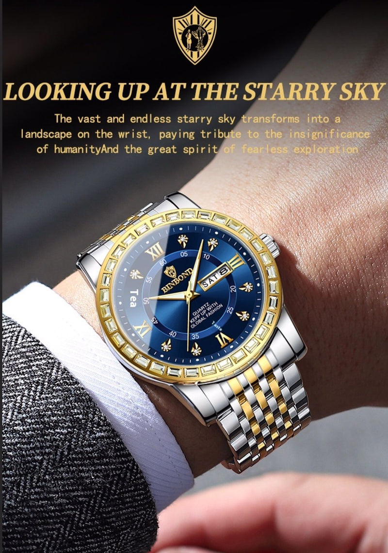 Load image into Gallery viewer, Bussiness Diamond Embedded Mechanical Watch Double Calender Waterproof Luminous
