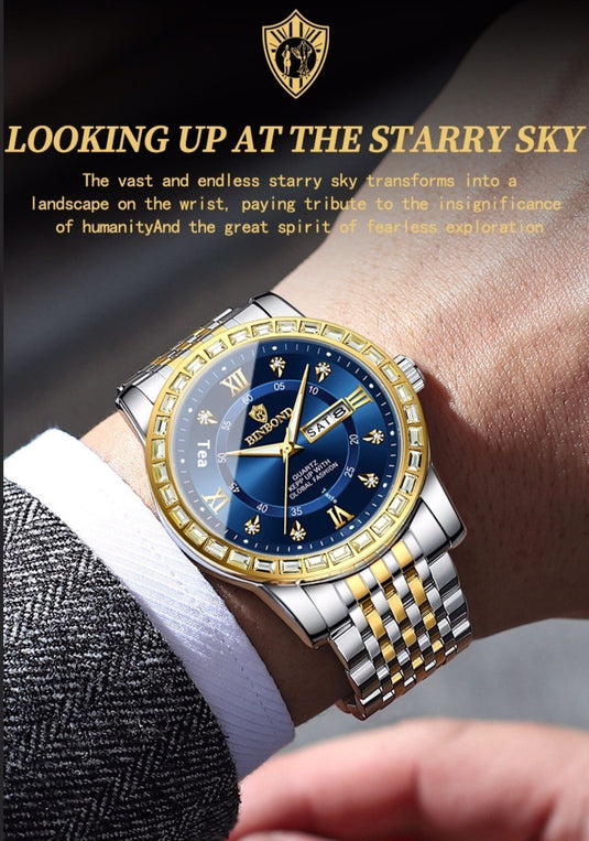 Bussiness Diamond Embedded Mechanical Watch Double Calender Waterproof Luminous