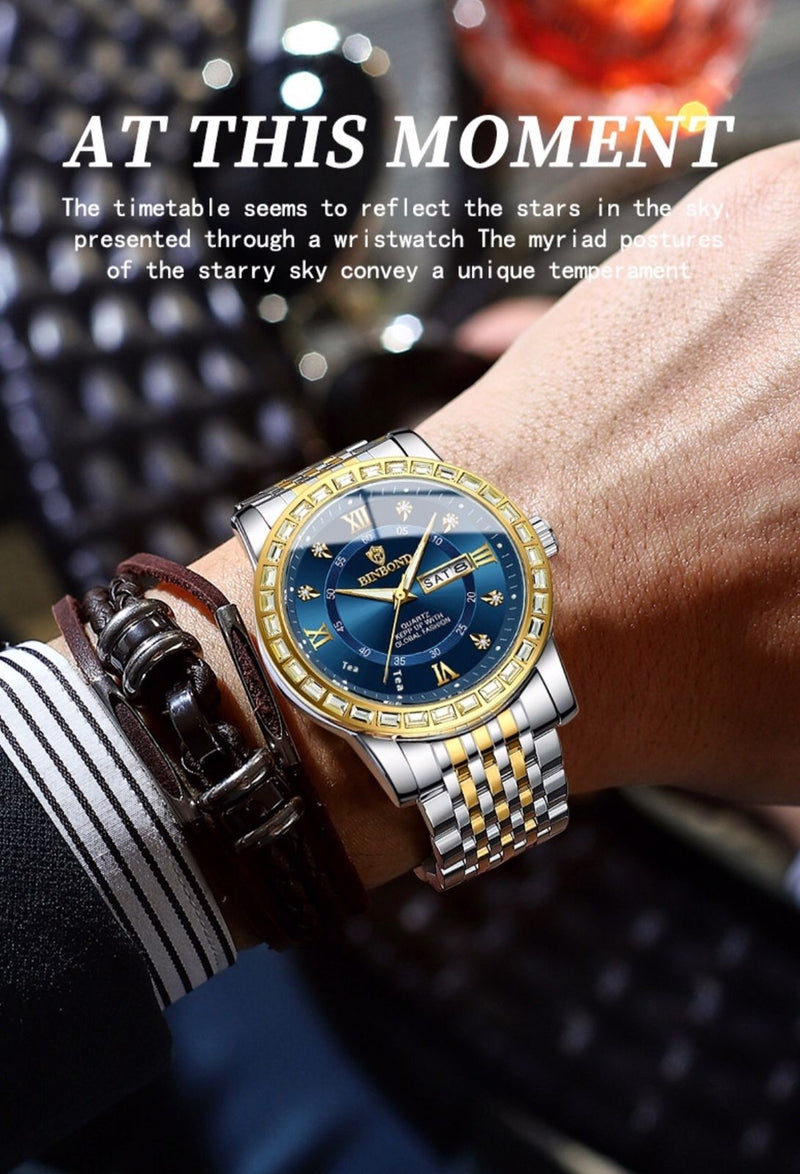 Load image into Gallery viewer, Bussiness Diamond Embedded Mechanical Watch Double Calender Waterproof Luminous
