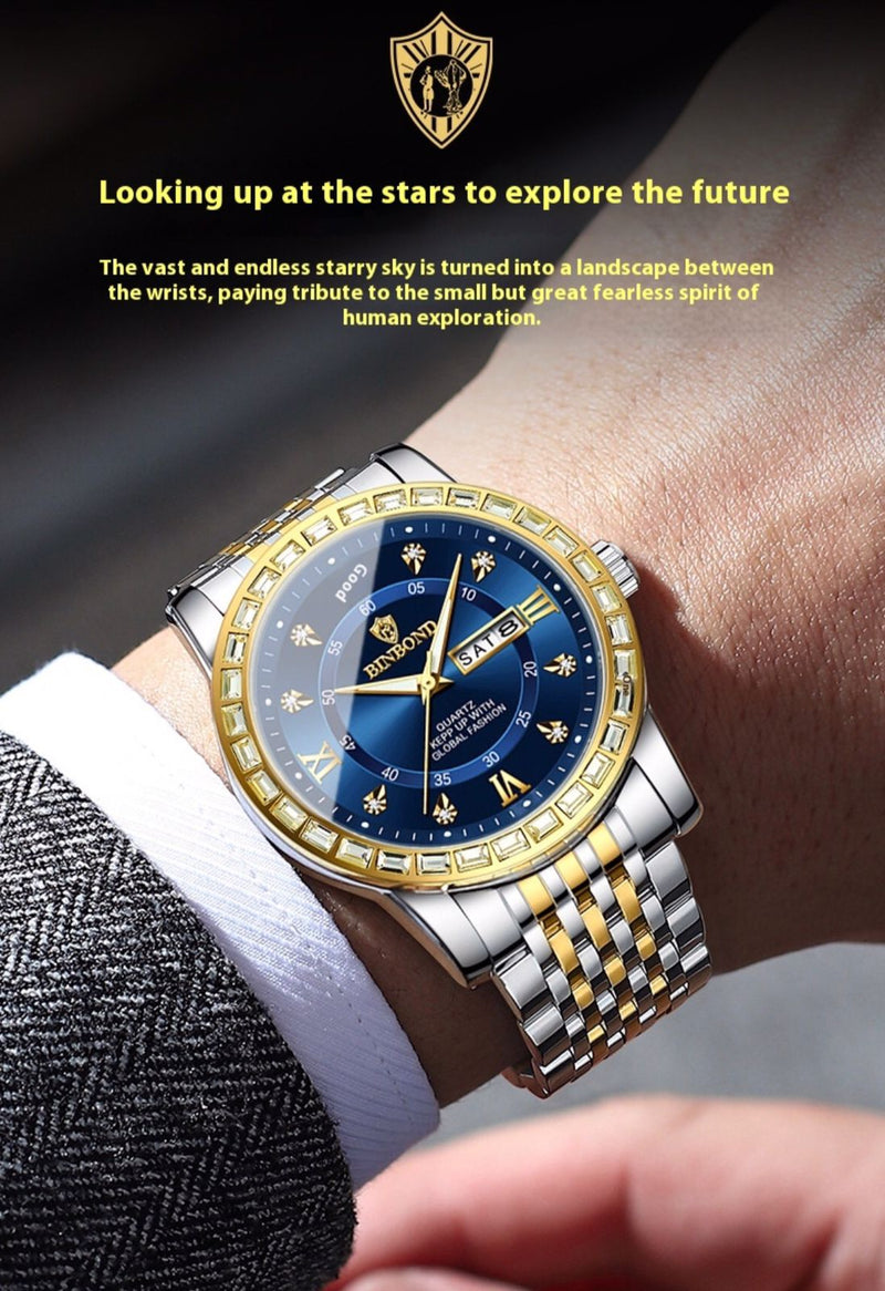 Load image into Gallery viewer, Bussiness Diamond Embedded Mechanical Watch Double Calender Waterproof Luminous
