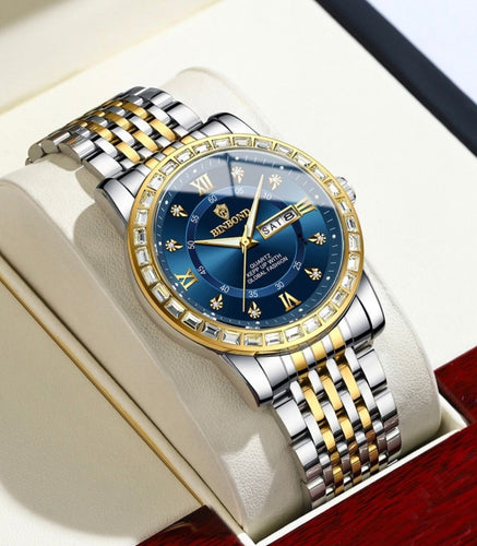 Bussiness Diamond Embedded Mechanical Watch Double Calender Waterproof Luminous