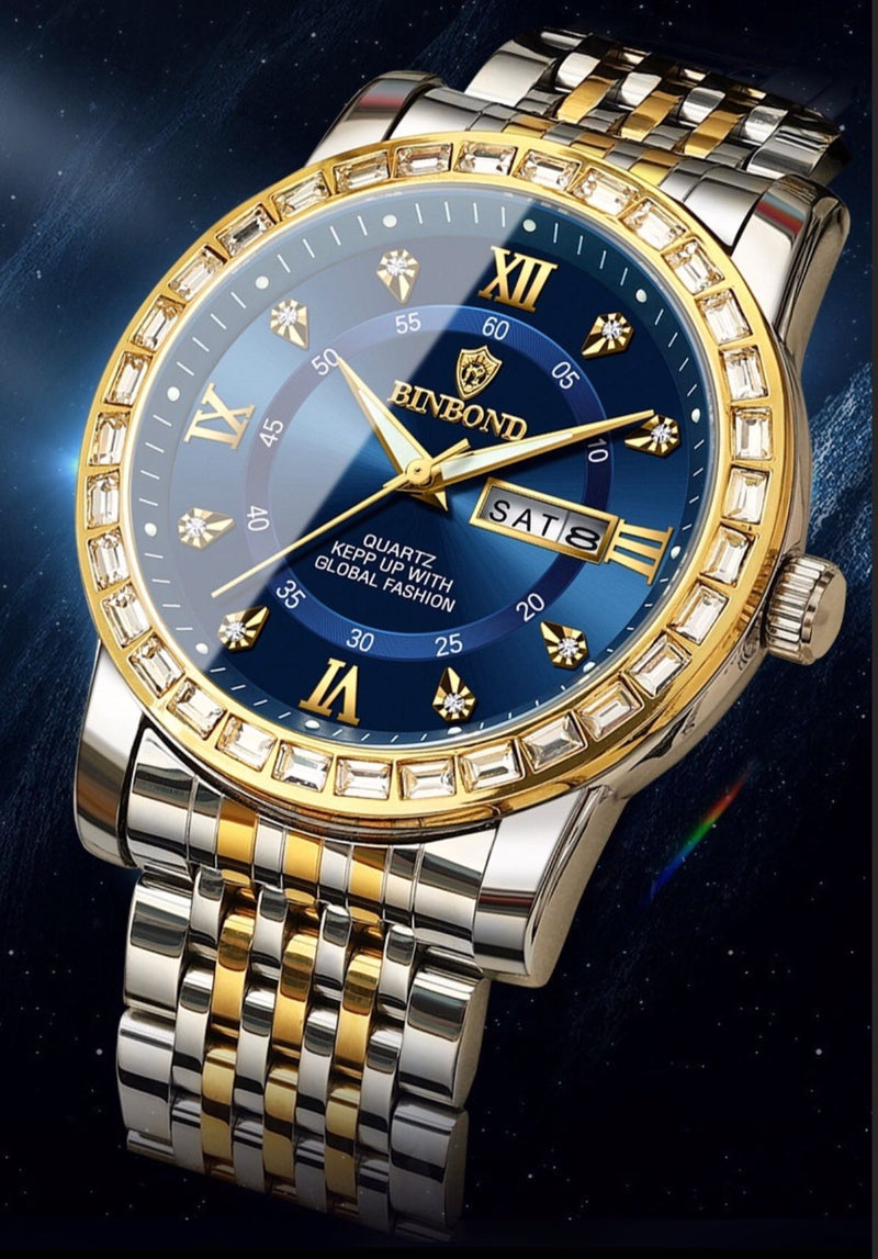 Load image into Gallery viewer, Bussiness Diamond Embedded Mechanical Watch Double Calender Waterproof Luminous
