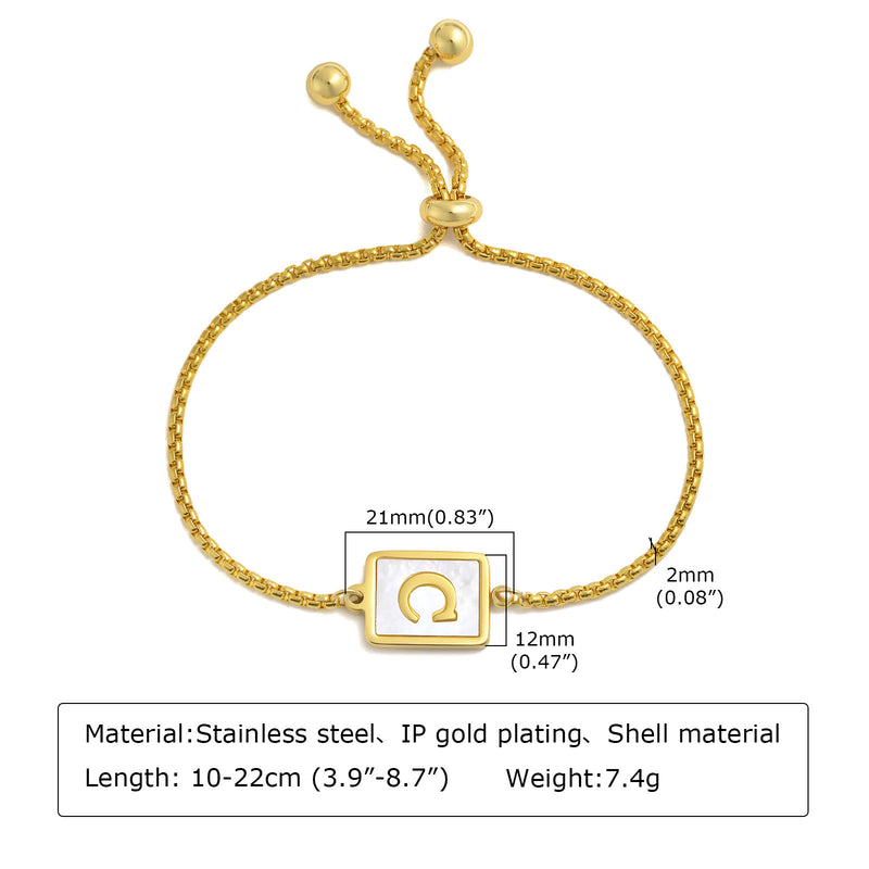 Load image into Gallery viewer, Stainless Steel English Letter Square Gold Bracelet Adjustable
