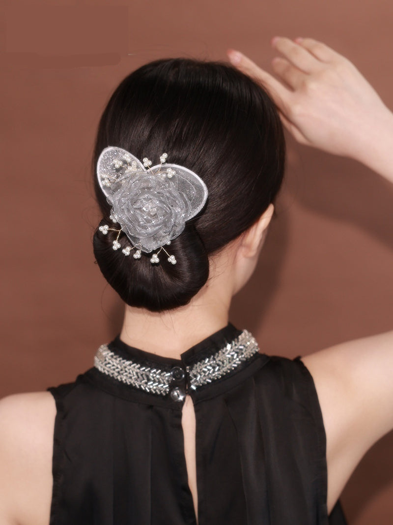 Load image into Gallery viewer, Starry Sky Flower Style Updo Topknot Hair Clip Black Exquisite Headdress
