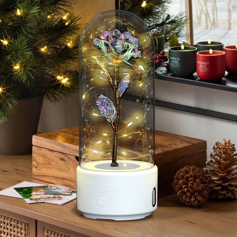 Load image into Gallery viewer, Creative 2 In 1 Rose Flowers LED Light And Bluetooth-compatible Speaker Valentine&#39;s Day Gift Rose Luminous Night Light Ornament In Glass Cover
