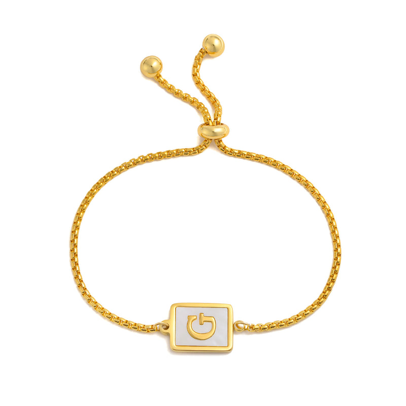 Load image into Gallery viewer, Stainless Steel English Letter Square Gold Bracelet Adjustable
