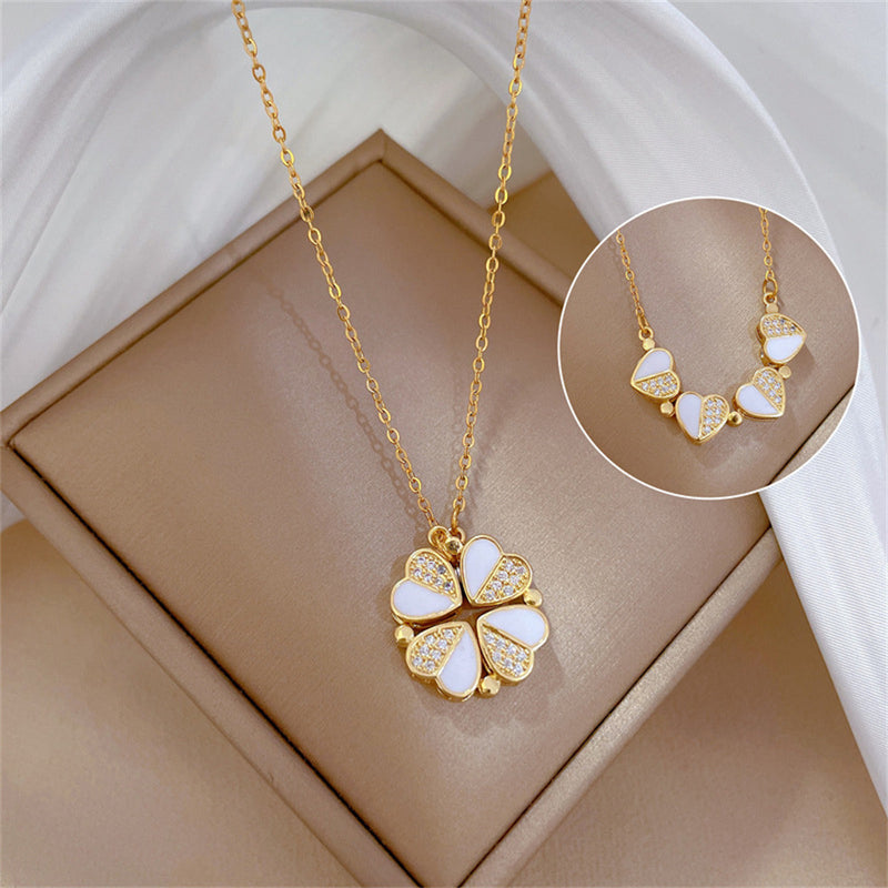 Load image into Gallery viewer, Luxury Four Leaf Clover Pendant Necklace Stainless Steel Crystal Heart Jewelry For Women Gift
