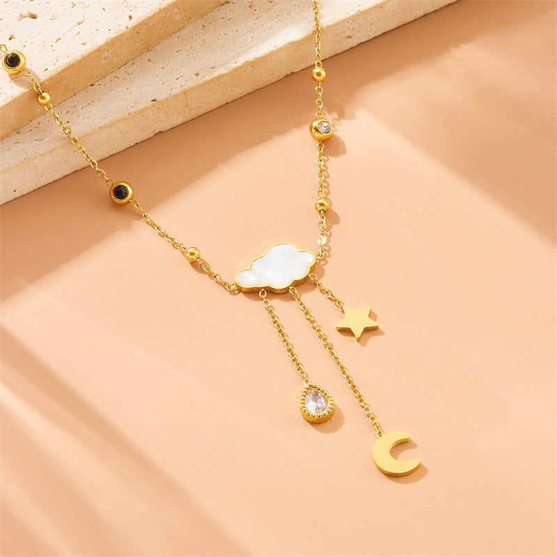 Load image into Gallery viewer, White Shell Cloud Star Moon Long Fringe Water Drop Fashion Necklace
