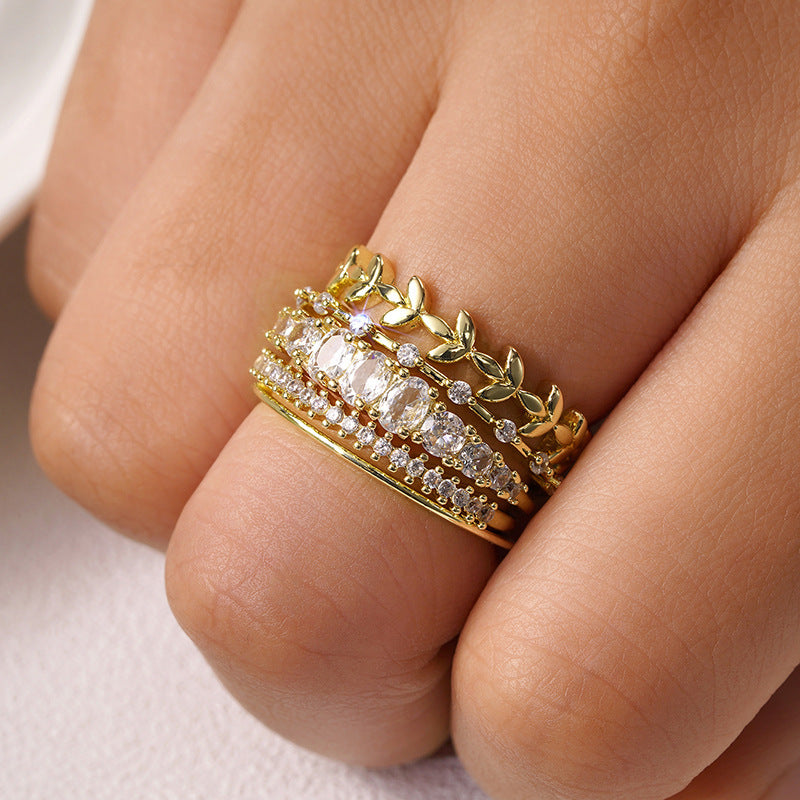 Load image into Gallery viewer, Geometric Zircon Ring Female Wheat Design
