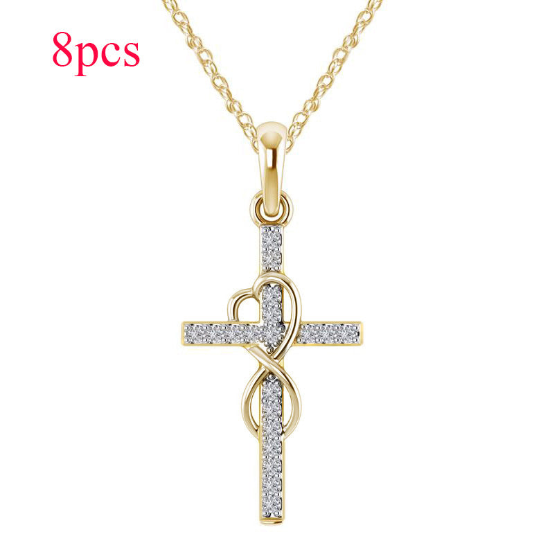 Load image into Gallery viewer, Alloy Pendant With Diamond And Eight-character Cross Necklace
