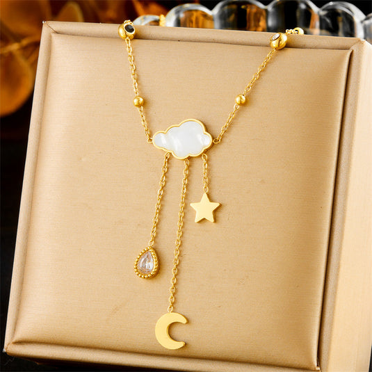 White Shell Cloud Star Moon Long Fringe Water Drop Fashion Necklace