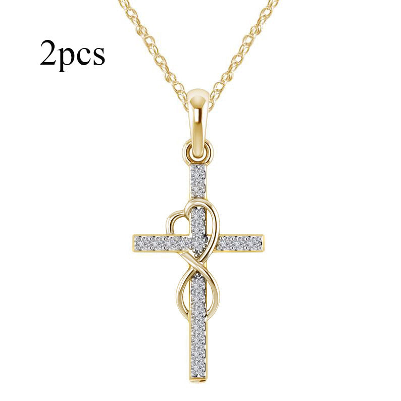 Load image into Gallery viewer, Alloy Pendant With Diamond And Eight-character Cross Necklace
